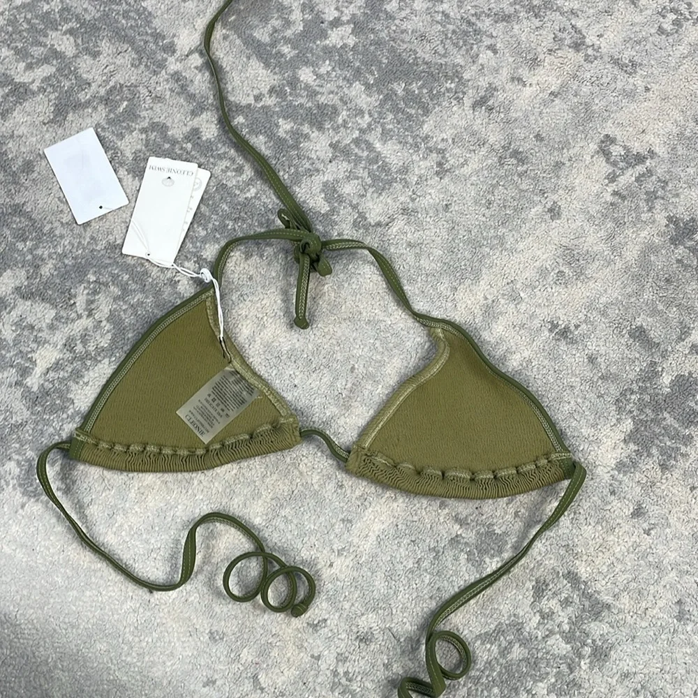NWT Cleonie Bells Bikini Top Knit Moss Green Triangle Halter Sz XS S